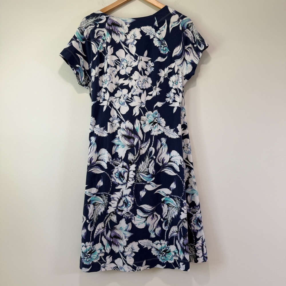 Soft Surroundings Shapely Anywhere Faux Wrap Dress Size L Blue Floral Tropical - Picture 7 of 8
